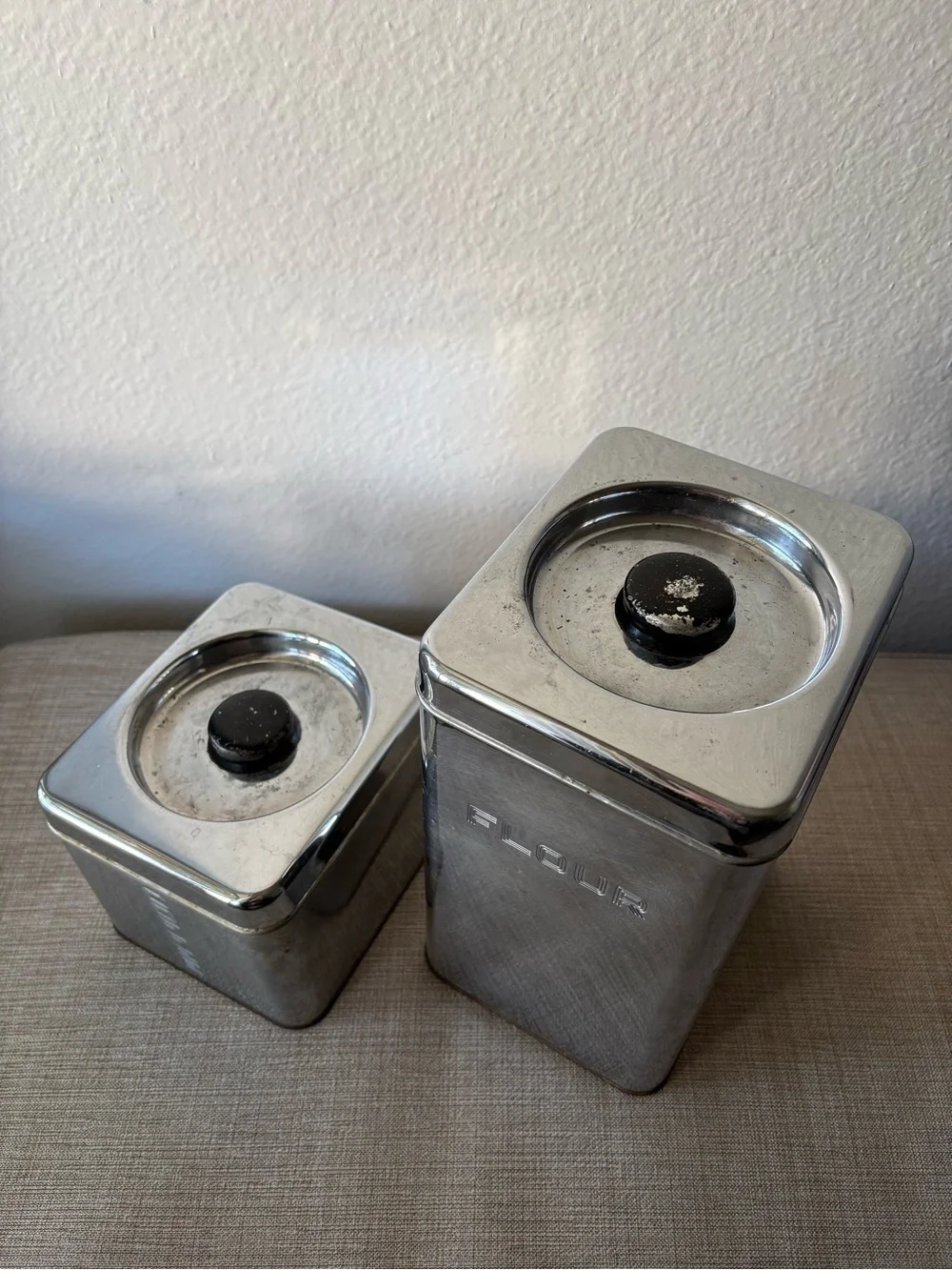 Vintage Beauty Ware Stainless Steel Flour & Coffee Canisters Set Stackable VTG